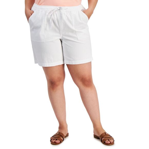 Plus Size Cotton Drawstring Pull-On Shorts - Picture 1 of 1